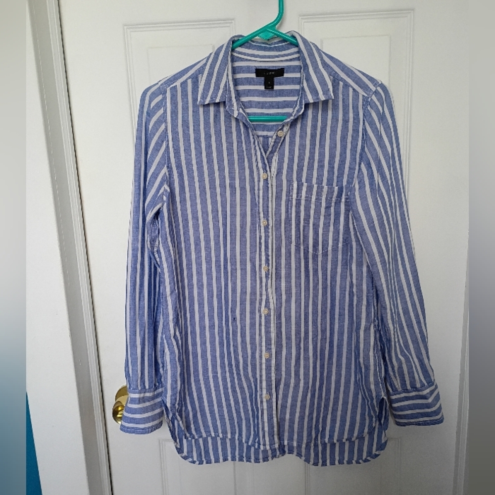 J Crew Blue and White Striped Button Down